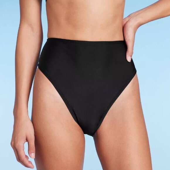 NWT Women's High Leg Cheeky High Waist Bikini Bottom - Wild Fable Black Size S - Picture 1 of 4
